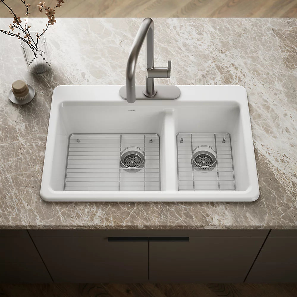 Kohler Riverby® 33" top-mount double-bowl kitchen sink