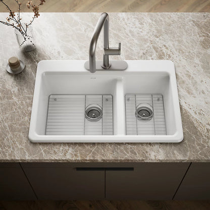 Kohler Riverby® 33" top-mount double-bowl kitchen sink