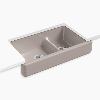 Kohler Smart Divide® 35-1/2" undermount double-bowl farmhouse kitchen sink with short apron
