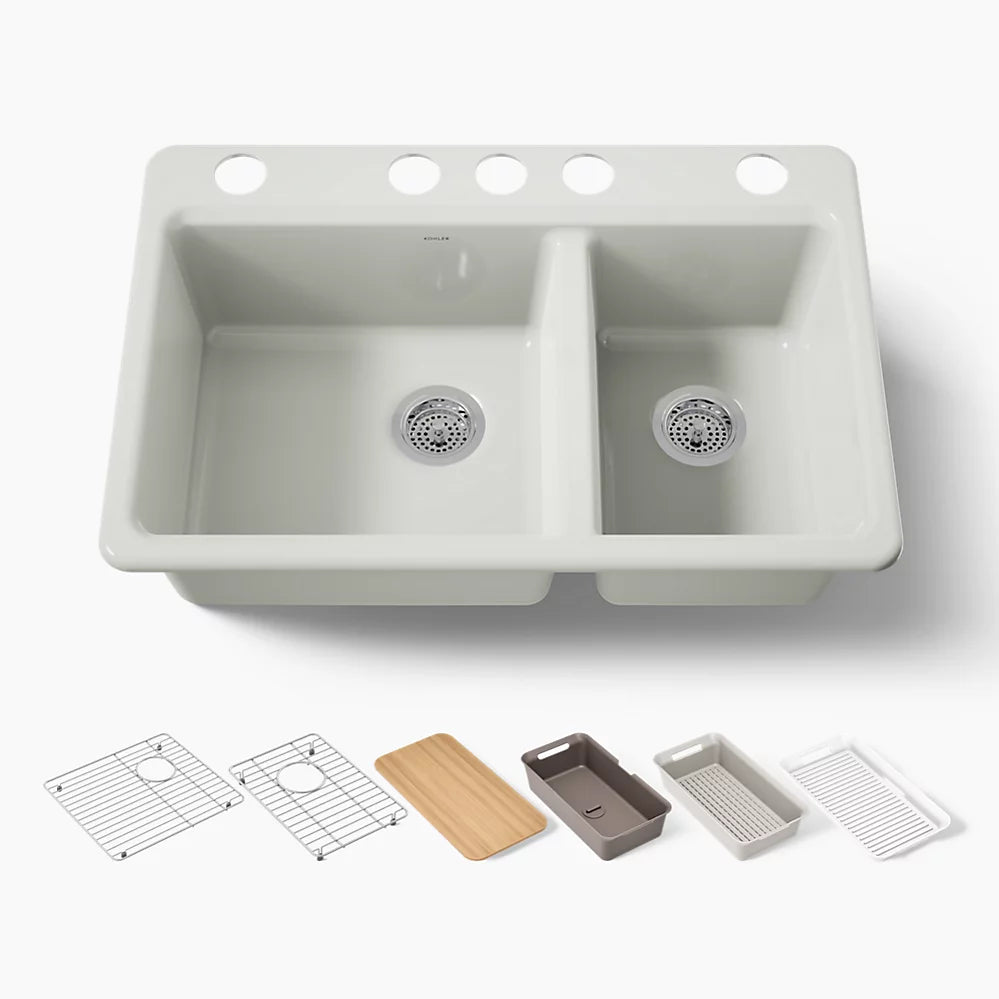 Kohler Riverby® 33" undermount double-bowl workstation kitchen sink
