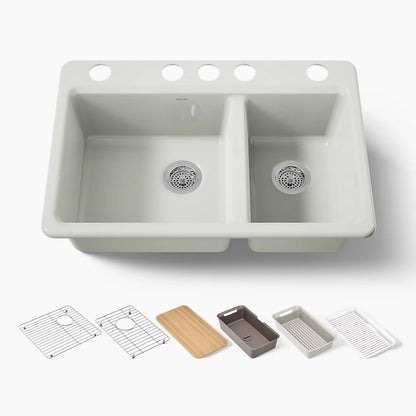 Kohler Riverby® 33" undermount double-bowl workstation kitchen sink