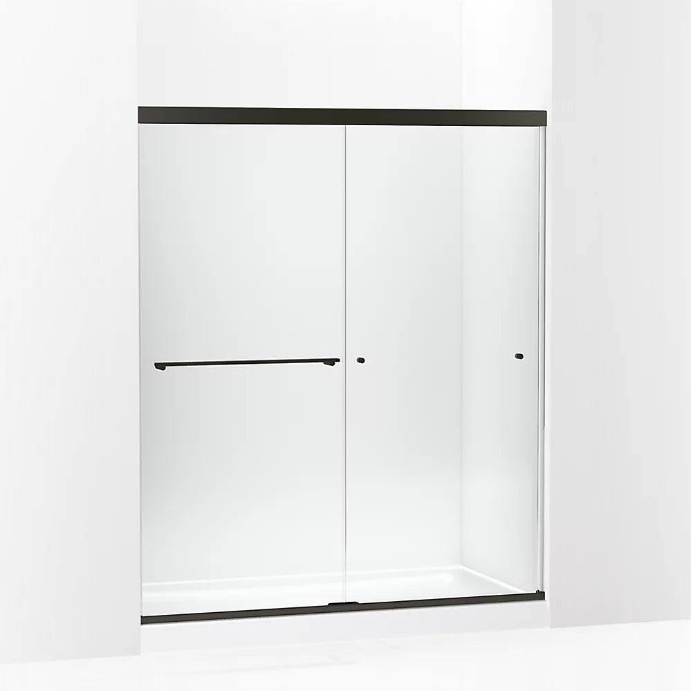 Kohler Sliding shower door, 70" H x 56-5/8 - 59-5/8" W, with 5/16" thick Crystal Clear glass