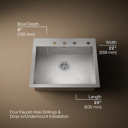 Kohler Vault™ 25" top-/undermount single-bowl kitchen sink
