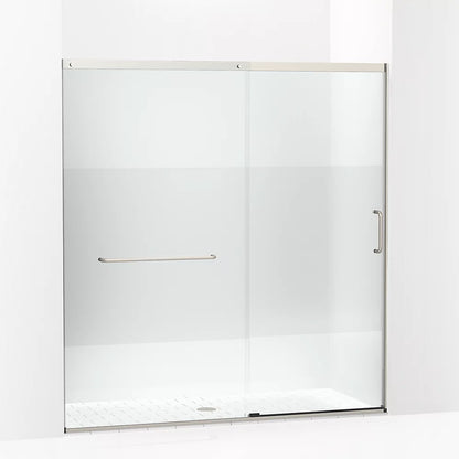 Kohler Sliding shower door, 75-1/2" H x 68-1/4 - 71-5/8" W, with heavy 5/16" thick Crystal Clear glass with privacy band