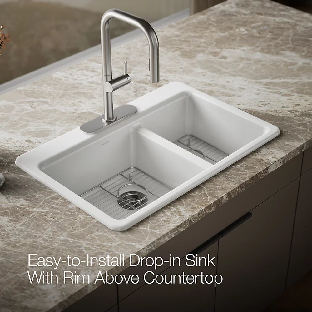 Kohler Riverby® 33" top-mount double-bowl kitchen sink