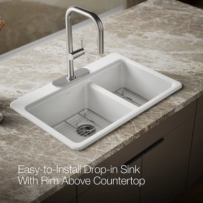 Kohler Riverby® 33" top-mount double-bowl kitchen sink