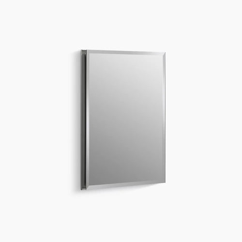 Kohler 16" W x 20" H aluminum single-door medicine cabinet with mirrored door, beveled edges