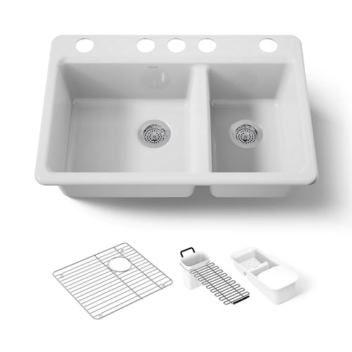 Kohler Riverby® 33" undermount double-bowl workstation kitchen sink