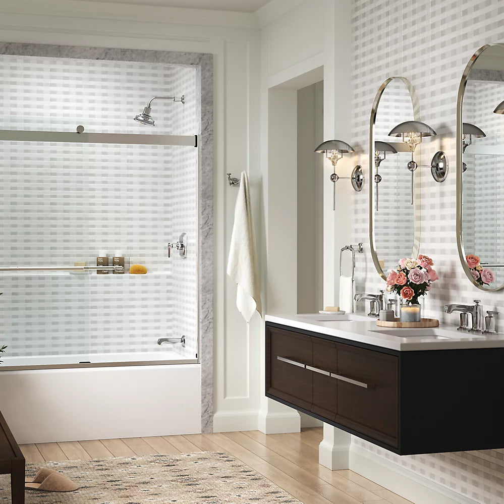 Kohler 61-9/16" H sliding bath door with 3/8"-thick glass