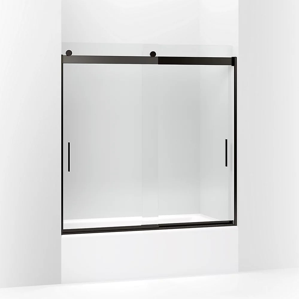 Kohler Sliding bath door, 59-3/4" H x 56-5/8 - 59-5/8" W, with 1/4" thick Crystal Clear glass