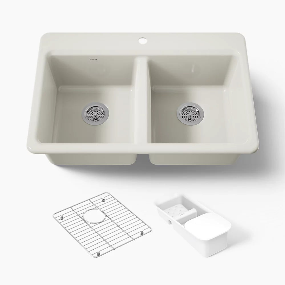 Kohler Riverby® 33" top-mount double-bowl workstation kitchen sink