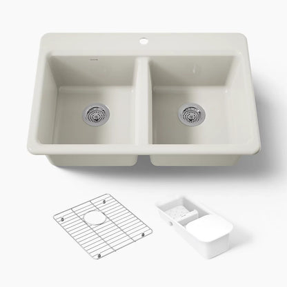 Kohler Riverby® 33" top-mount double-bowl workstation kitchen sink