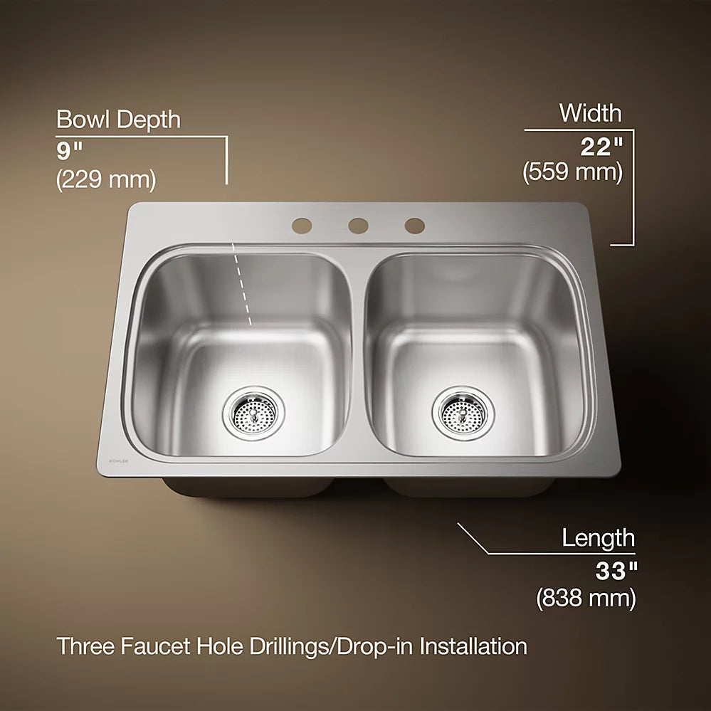 Kohler Verse™ 33" top-mount double-bowl kitchen sink