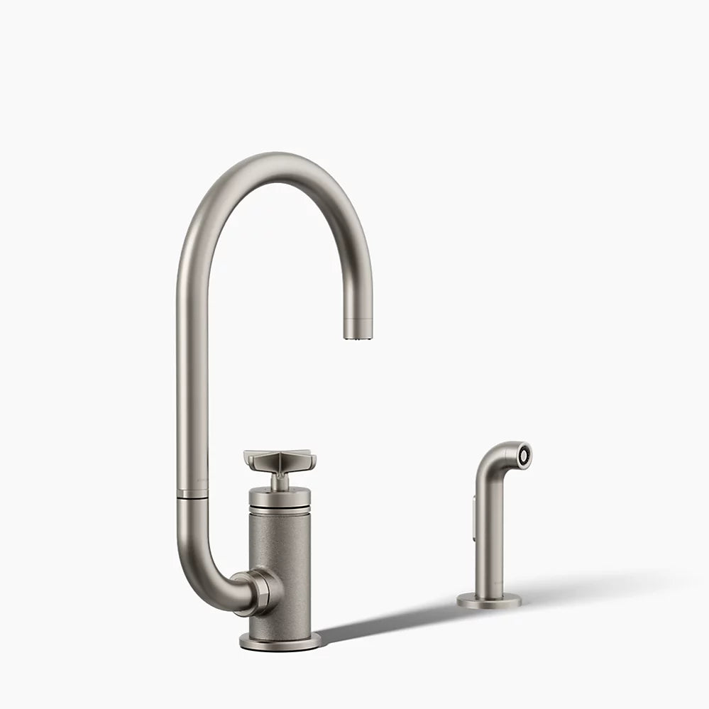 Kohler Billet® Single-handle bar sink faucet with two-function extended-reach spout and side sprayer