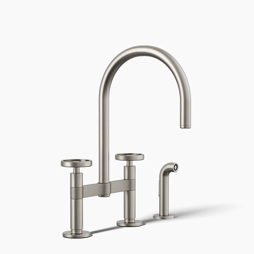 Kohler Billet® Two-hole bridge kitchen sink faucet with side sprayer
