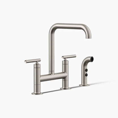 Kohler Two-hole bridge kitchen sink faucet with side sprayer