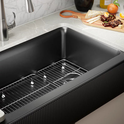 Kohler 34" undermount single-bowl farmhouse kitchen sink with fluted design