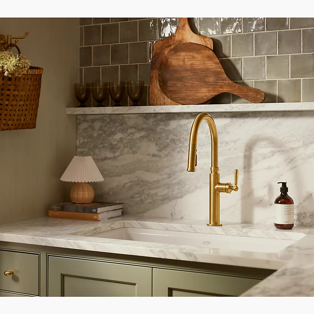 Kohler Pull-down kitchen sink faucet with three-function sprayhead