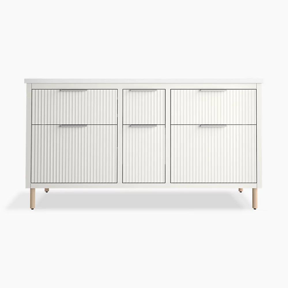 Kohler 60" wall-hung bathroom vanity cabinet with sinks and quartz top