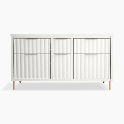 Kohler 60" wall-hung bathroom vanity cabinet with sinks and quartz top