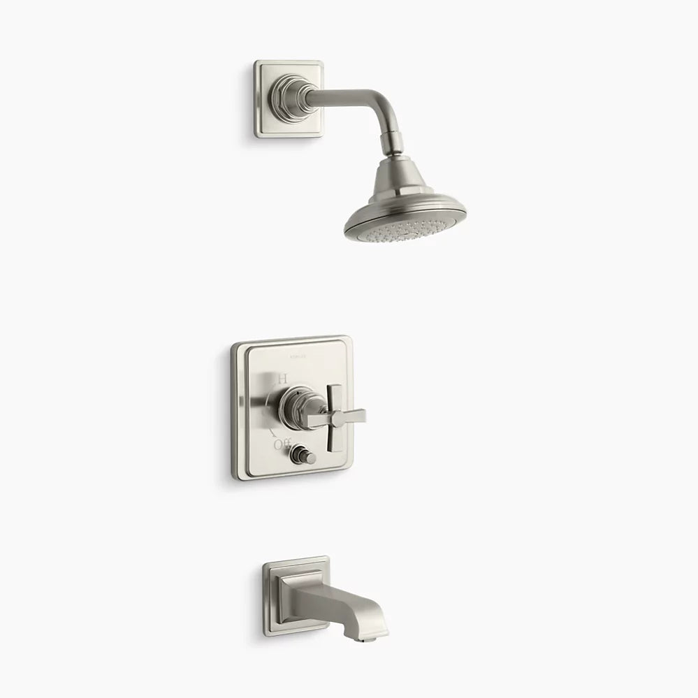 Kohler Rite-Temp® bath and shower trim kit with push-button diverter and cross handle, 2.5 gpm