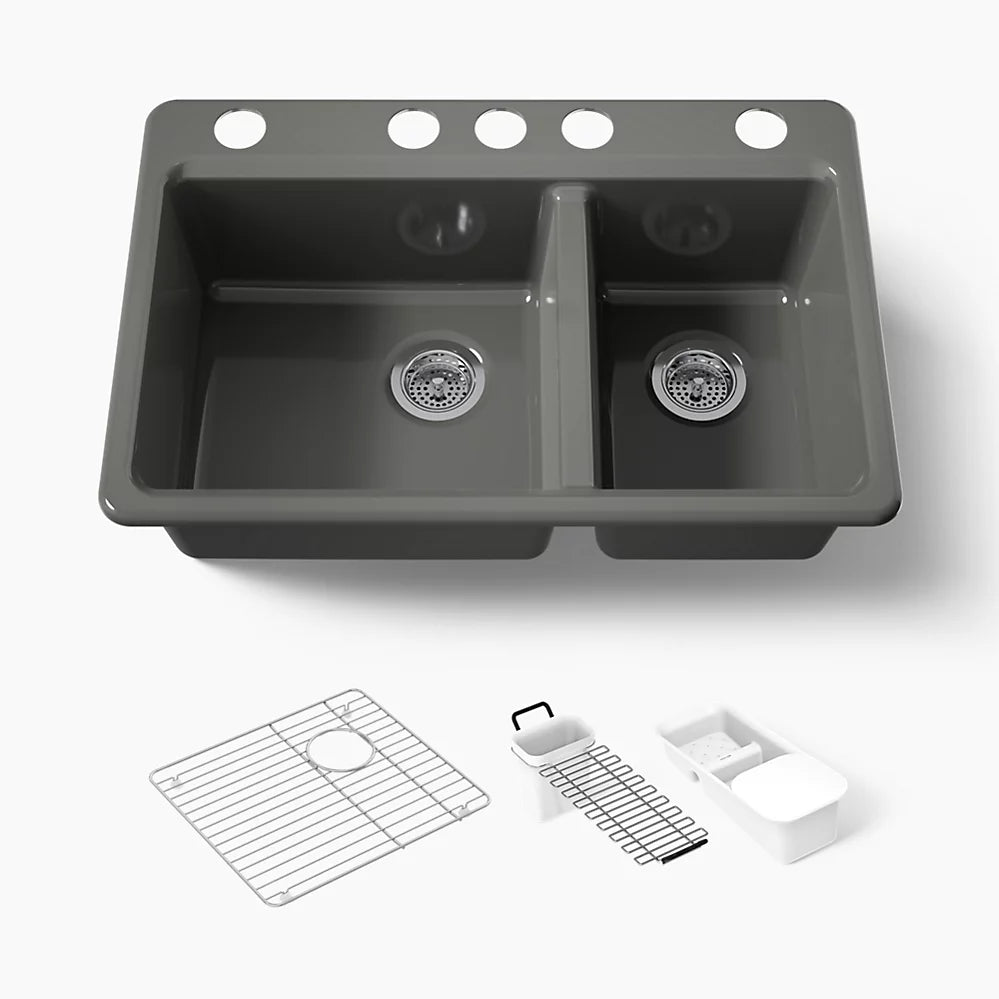 Kohler Riverby® 33" undermount double-bowl workstation kitchen sink