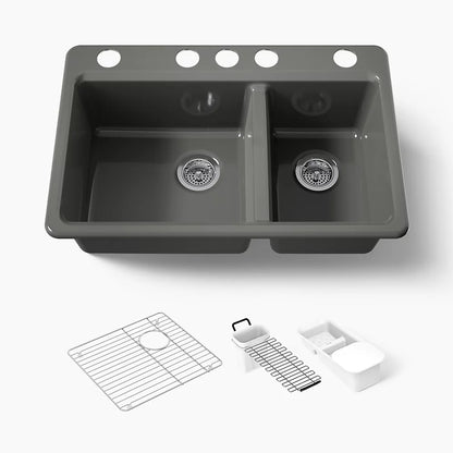 Kohler Riverby® 33" undermount double-bowl workstation kitchen sink