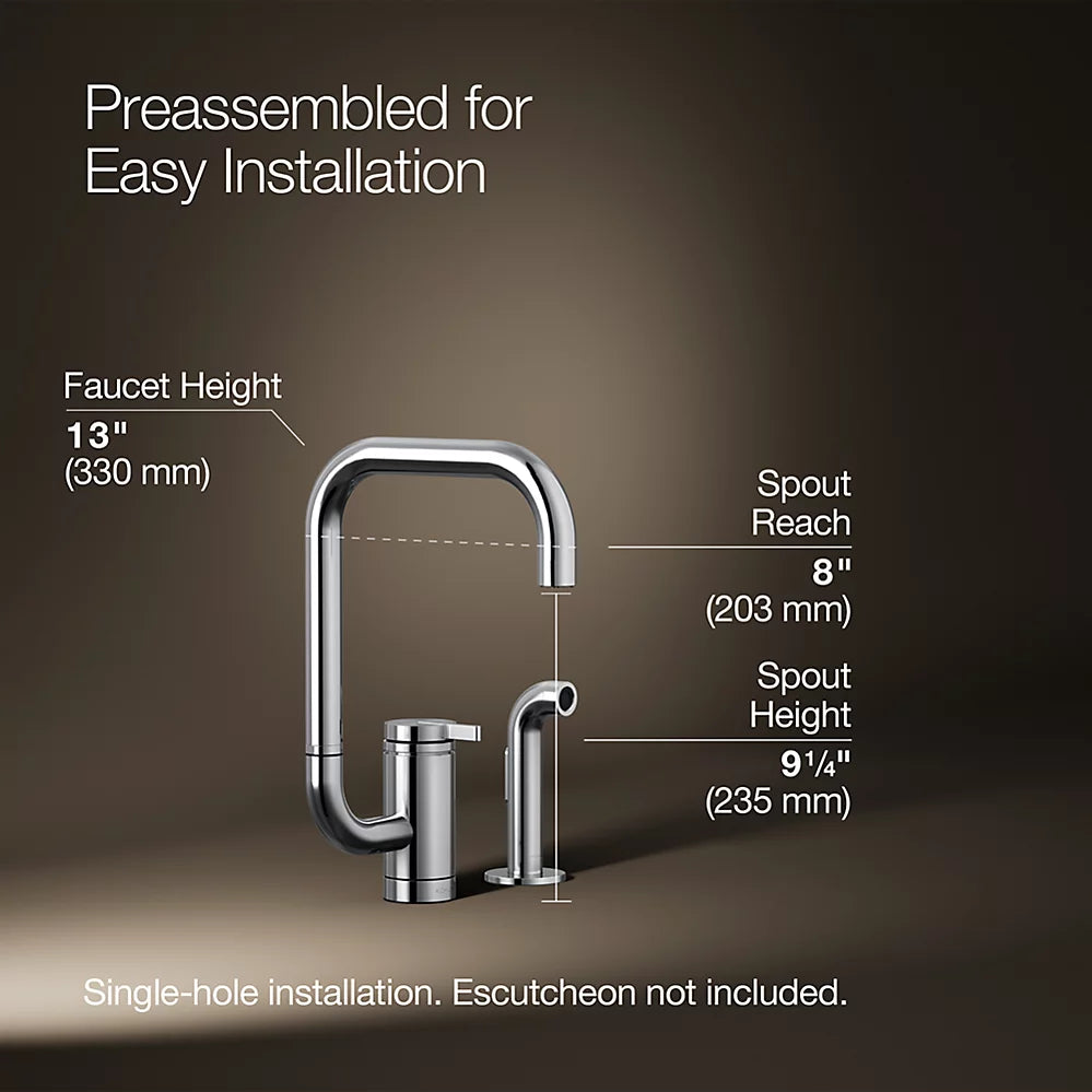 Kohler Single-handle kitchen sink faucet with two-function extended-reach spout and side sprayer