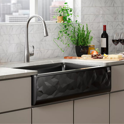 Kohler 34" undermount single-bowl farmhouse kitchen sink with faceted design