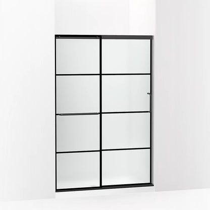 Kohler Sliding shower door, 70-1/2" H x 44-1/4 - 47-5/8" W, with 1/4" thick Frosted glass with rectangular grille pattern