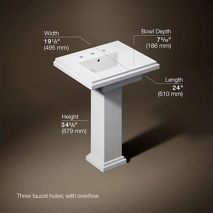 Kohler 24" square pedestal bathroom sink