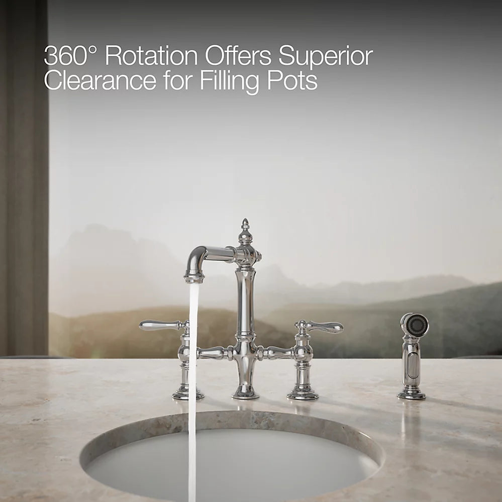 Kohler Two-hole bridge bar sink faucet with side sprayer