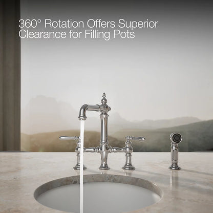 Kohler Two-hole bridge bar sink faucet with side sprayer