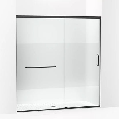 Kohler Sliding shower door, 75-1/2" H x 68-1/4 - 71-5/8" W, with heavy 5/16" thick Crystal Clear glass with privacy band