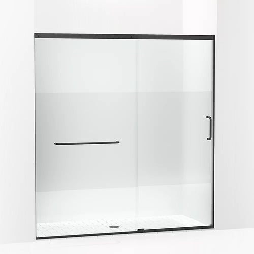 Kohler Sliding shower door, 75-1/2" H x 68-1/4 - 71-5/8" W, with heavy 5/16" thick Crystal Clear glass with privacy band