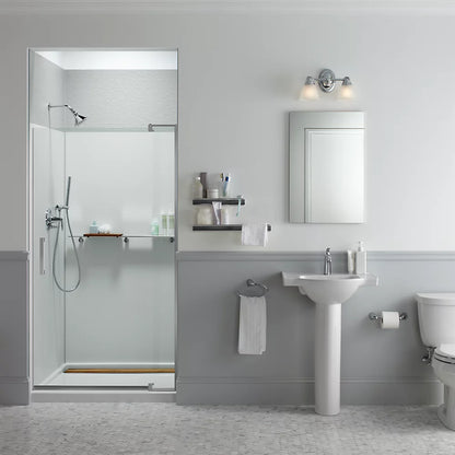 Kohler Pivot shower door, 74" H x 43-1/8 - 48" W, with 5/16" thick Crystal Clear glass