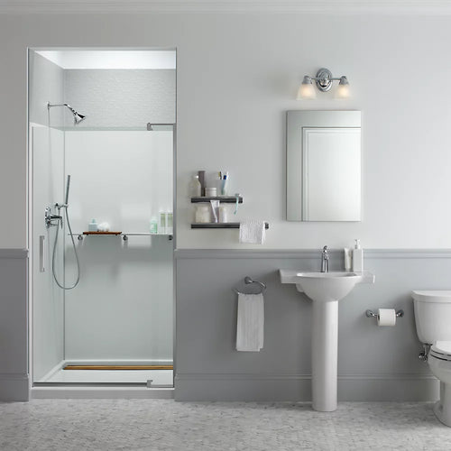 Kohler Pivot shower door, 74" H x 43-1/8 - 48" W, with 5/16" thick Crystal Clear glass
