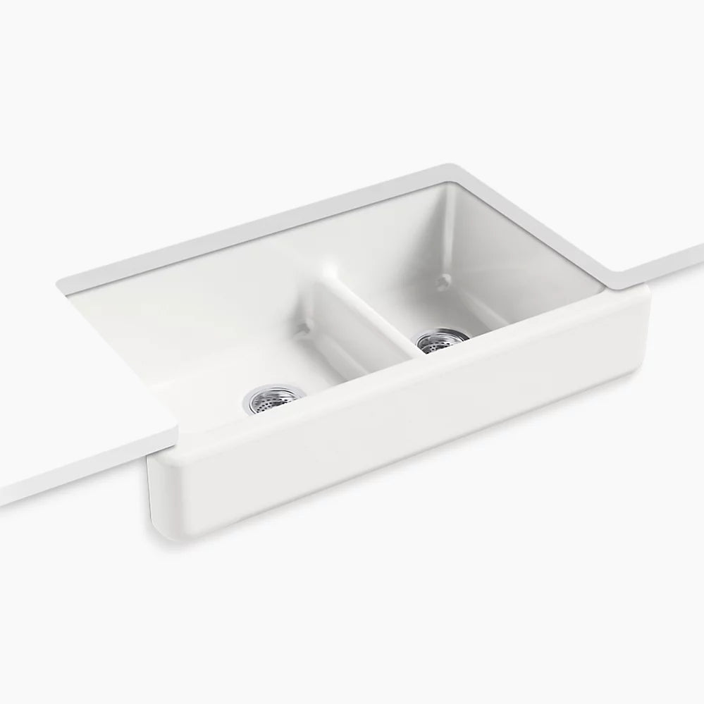 Kohler Smart Divide® 35-1/2" undermount double-bowl farmhouse kitchen sink with short apron