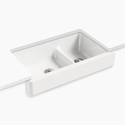 Kohler Smart Divide® 35-1/2" undermount double-bowl farmhouse kitchen sink with short apron