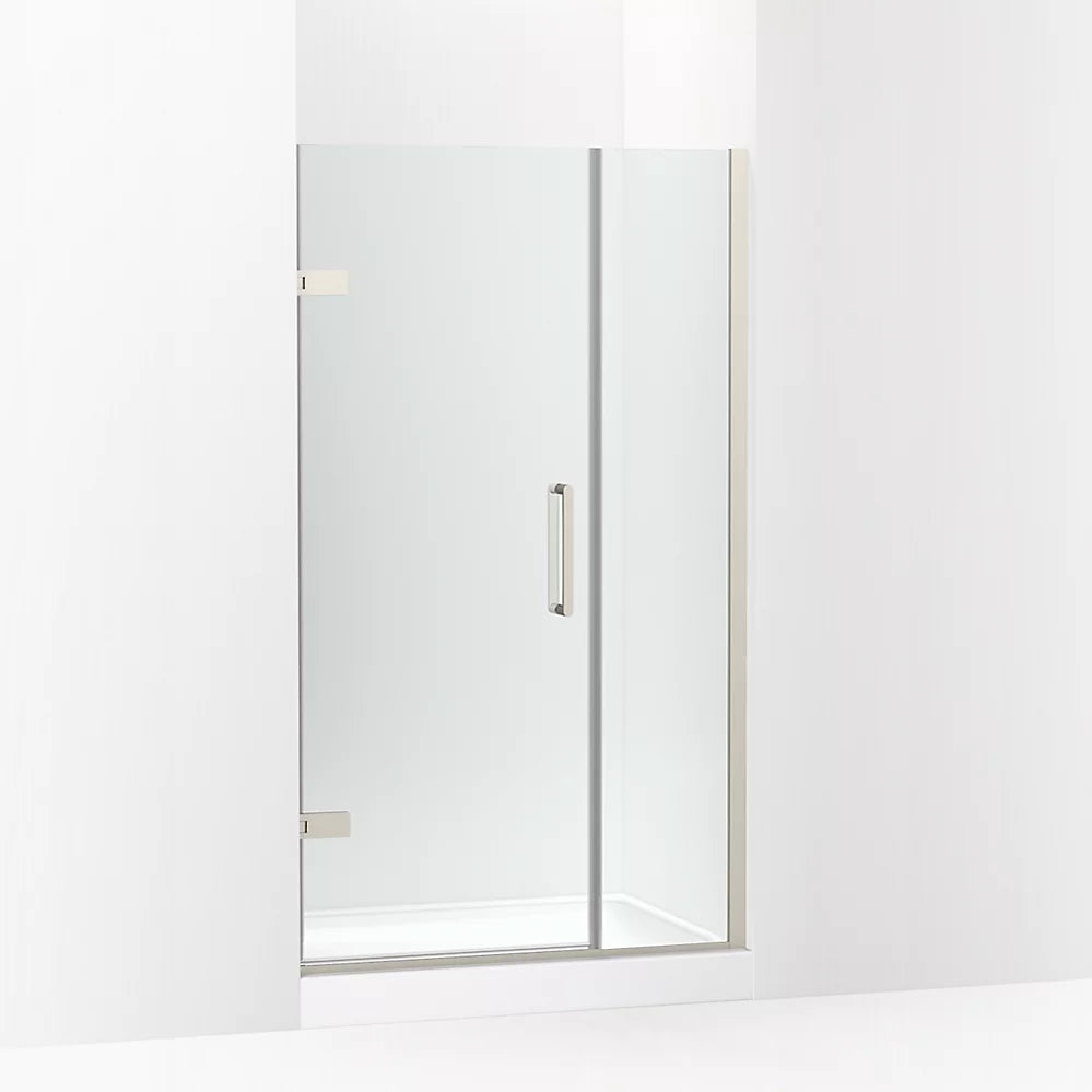 Kohler Frameless pivot shower door, 71-9/16" H x 39-5/8 - 40-3/8" W, with 3/8" thick Crystal Clear glass