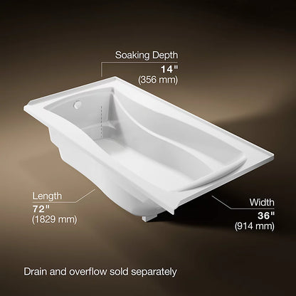 Kohler Mariposa 72" x 36" Alcove bath, left drain
