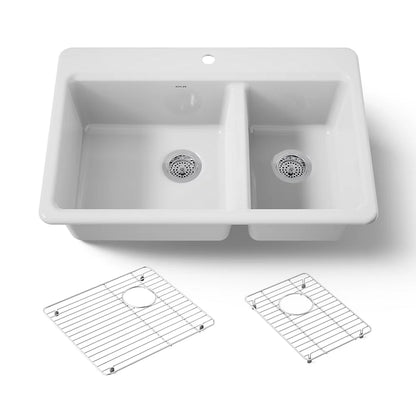 Kohler Riverby® 33" top-mount double-bowl kitchen sink