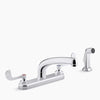 Kohler 1.5 gpm kitchen sink faucet with 8-3/16" swing spout, matching finish sidespray, aerated flow and wristblade handles