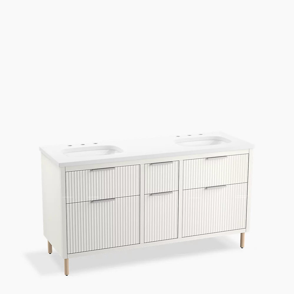 Kohler 60" wall-hung bathroom vanity cabinet with sinks and quartz top