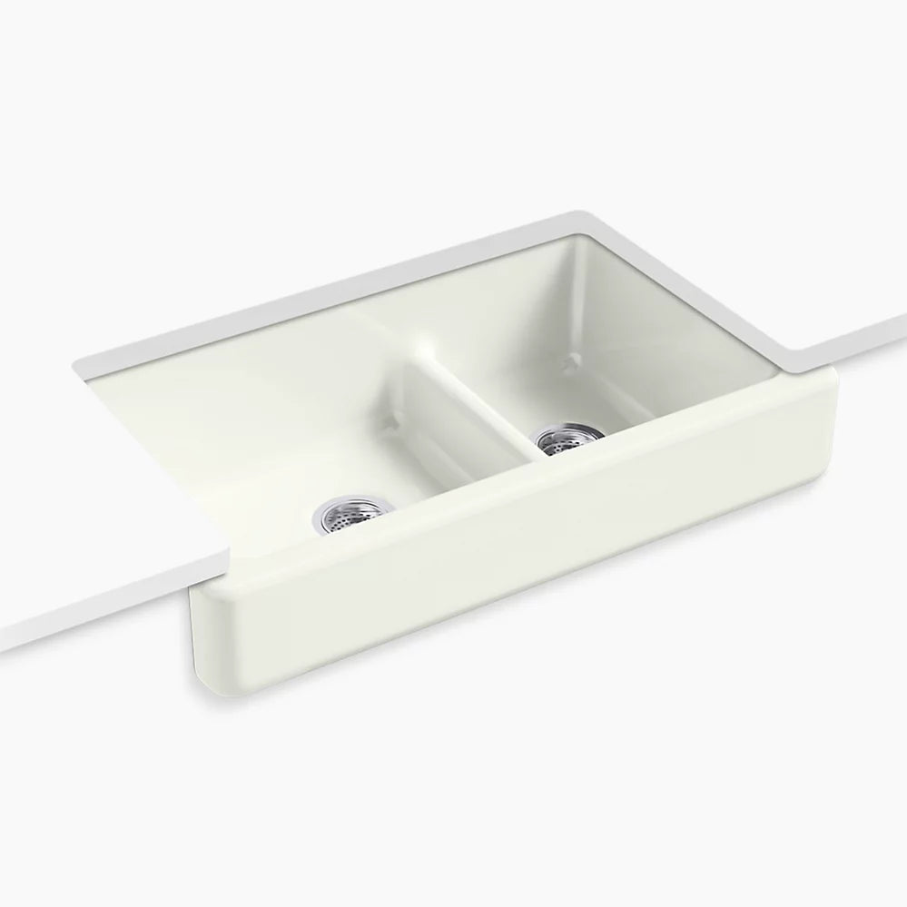 Kohler Smart Divide® 35-1/2" undermount double-bowl farmhouse kitchen sink with short apron