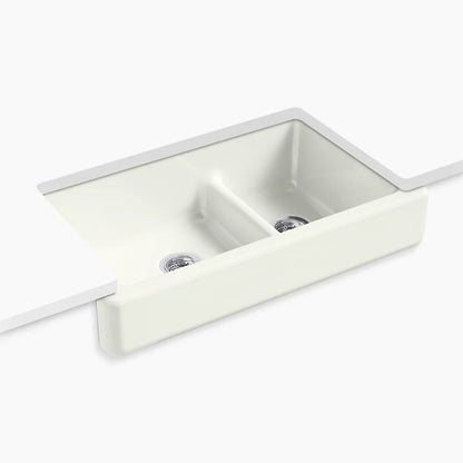 Kohler Smart Divide® 35-1/2" undermount double-bowl farmhouse kitchen sink with short apron