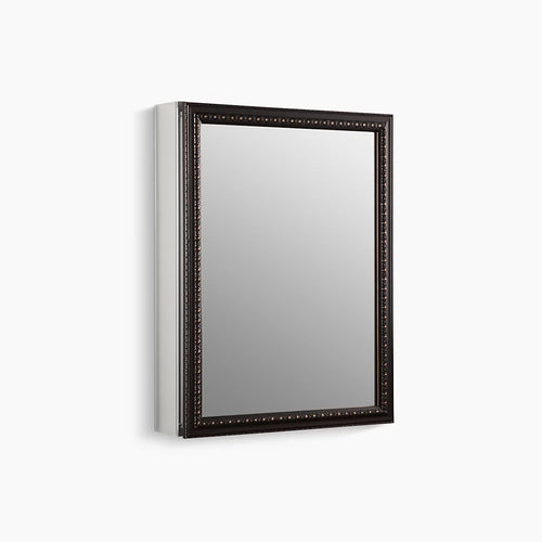 Kohler 20" W x 26" H aluminum single-door medicine cabinet with oil-rubbed bronze framed mirror door