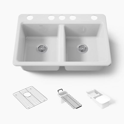 Kohler Riverby® 33" undermount double-bowl workstation kitchen sink