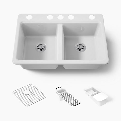 Kohler Riverby® 33" undermount double-bowl workstation kitchen sink