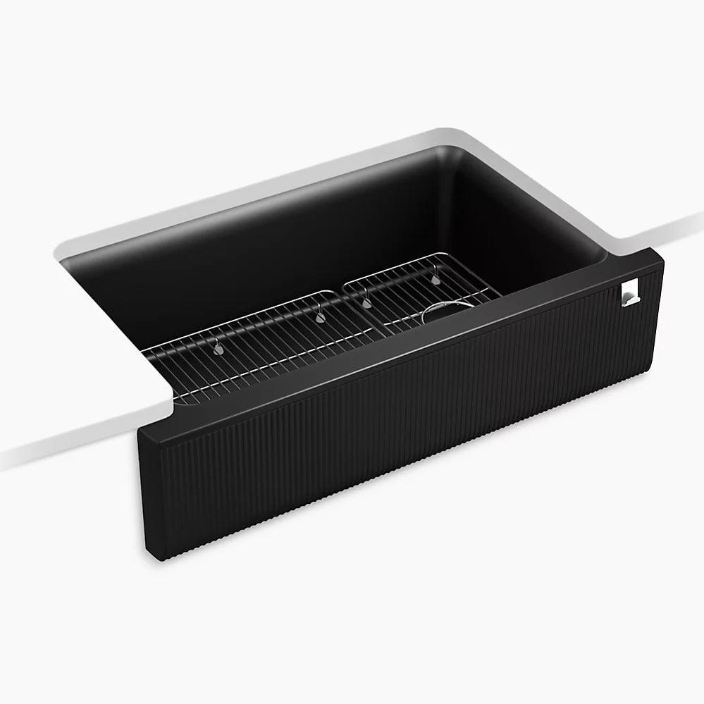 Kohler 34" undermount single-bowl farmhouse kitchen sink with fluted design